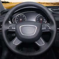 Оплетка на руль из «Premium» экокожи Audi Q3 (8U) 2011-2018 г.в. (без подрулевых лепестков, черная)